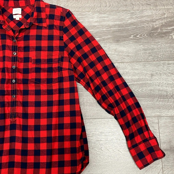 NWOT J. Crew Perfect Fit Popover Long Sleeve Flannel Buffalo Plaid Top M - Picture 5 of 16